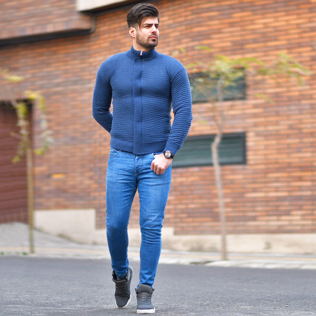 سوئیشرت بافت سرمه ای مردانه مدل Jenly