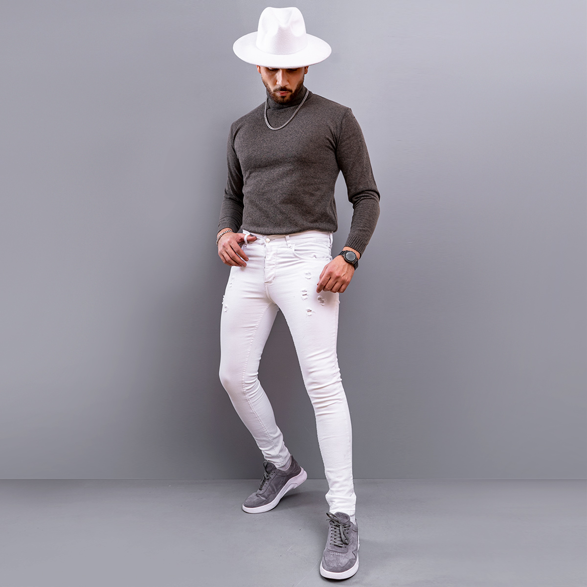 پلیور بافت یقه اسکی مردانه مدل Ersan رنگ خاکی