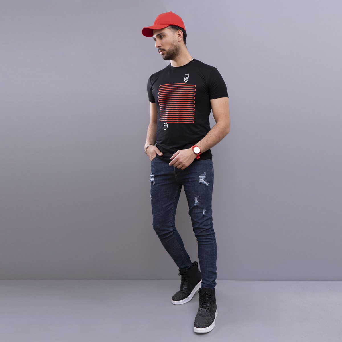 تيشرت مردانه طرح مداد (مشكي)