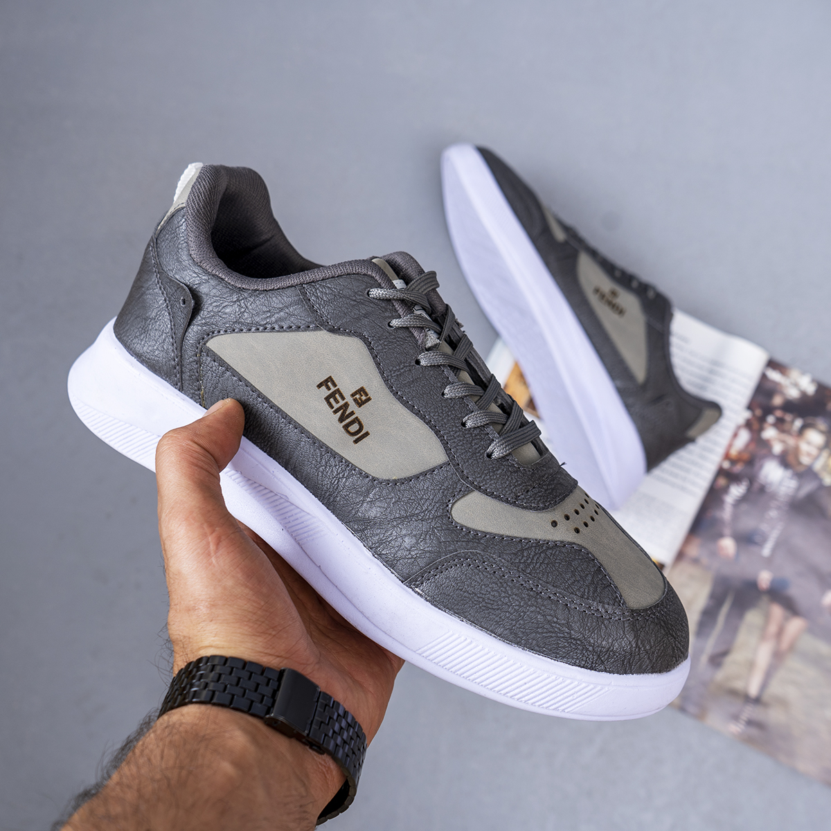 کفش فندی طوسی مردانه مدل Vidash