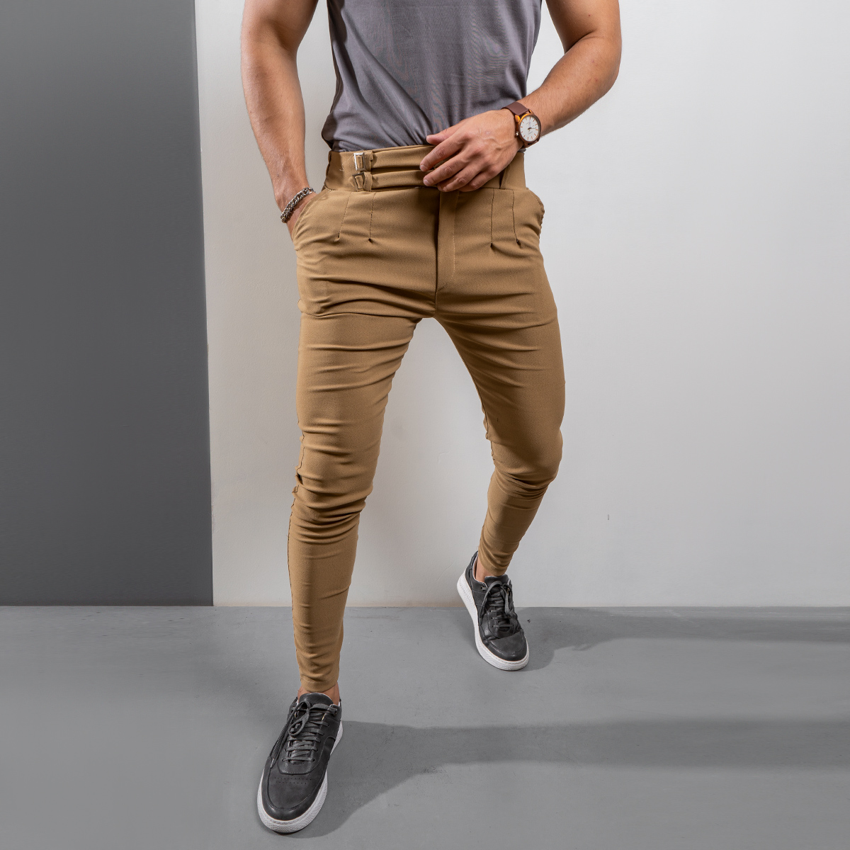 شلوار دوسگک خاکی مردانه مدل Migel