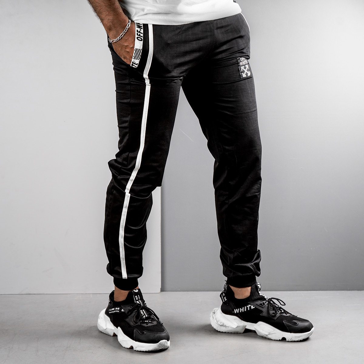 شلوار اسلش مردانه مشکی سفید مدل P62(T)