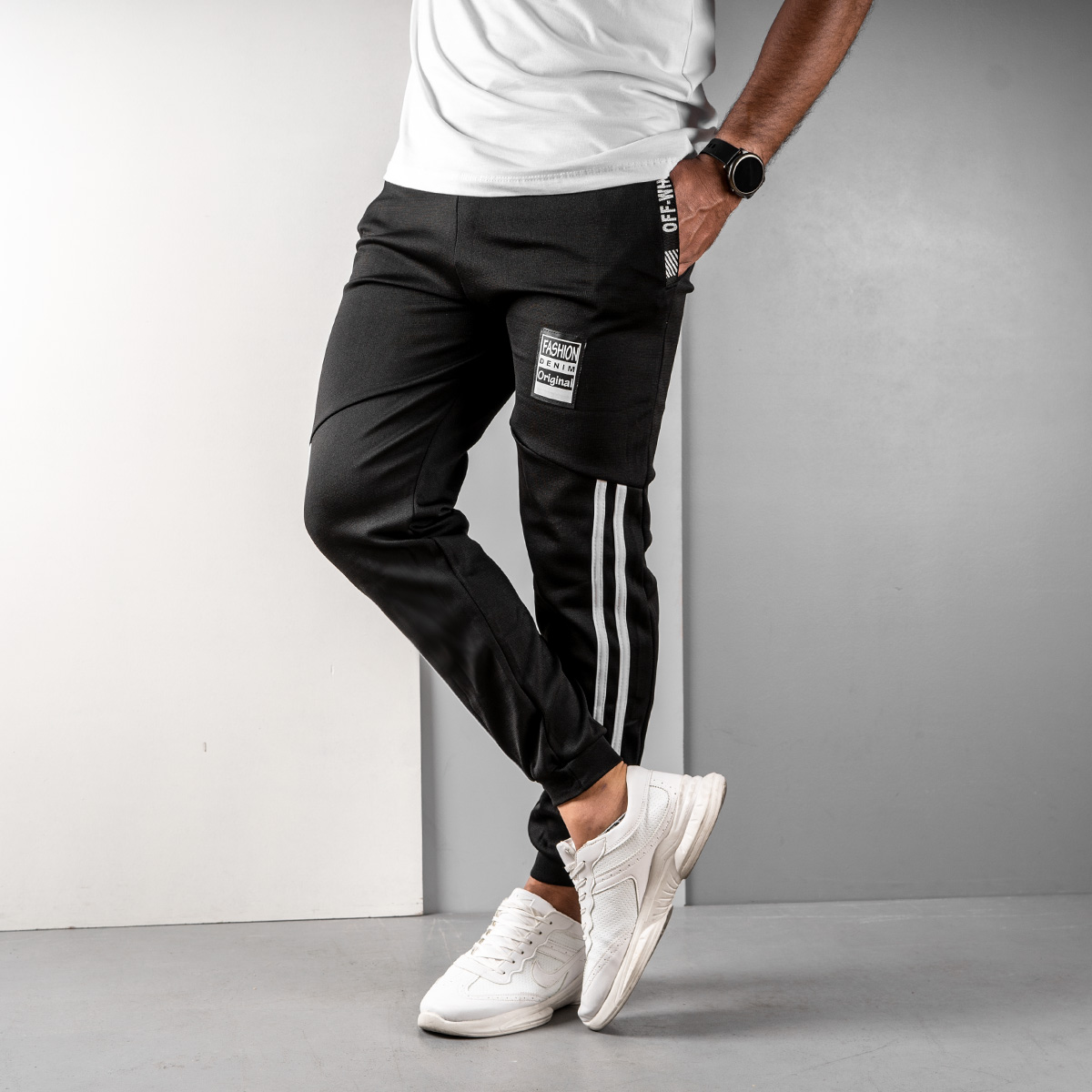 شلوار اسلش مردانه مشکی سفید مدل G52(T)