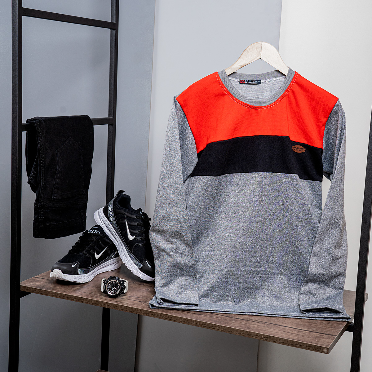 تیشرت پاییزه دوتیکه قرمز مشکی مدل farhod