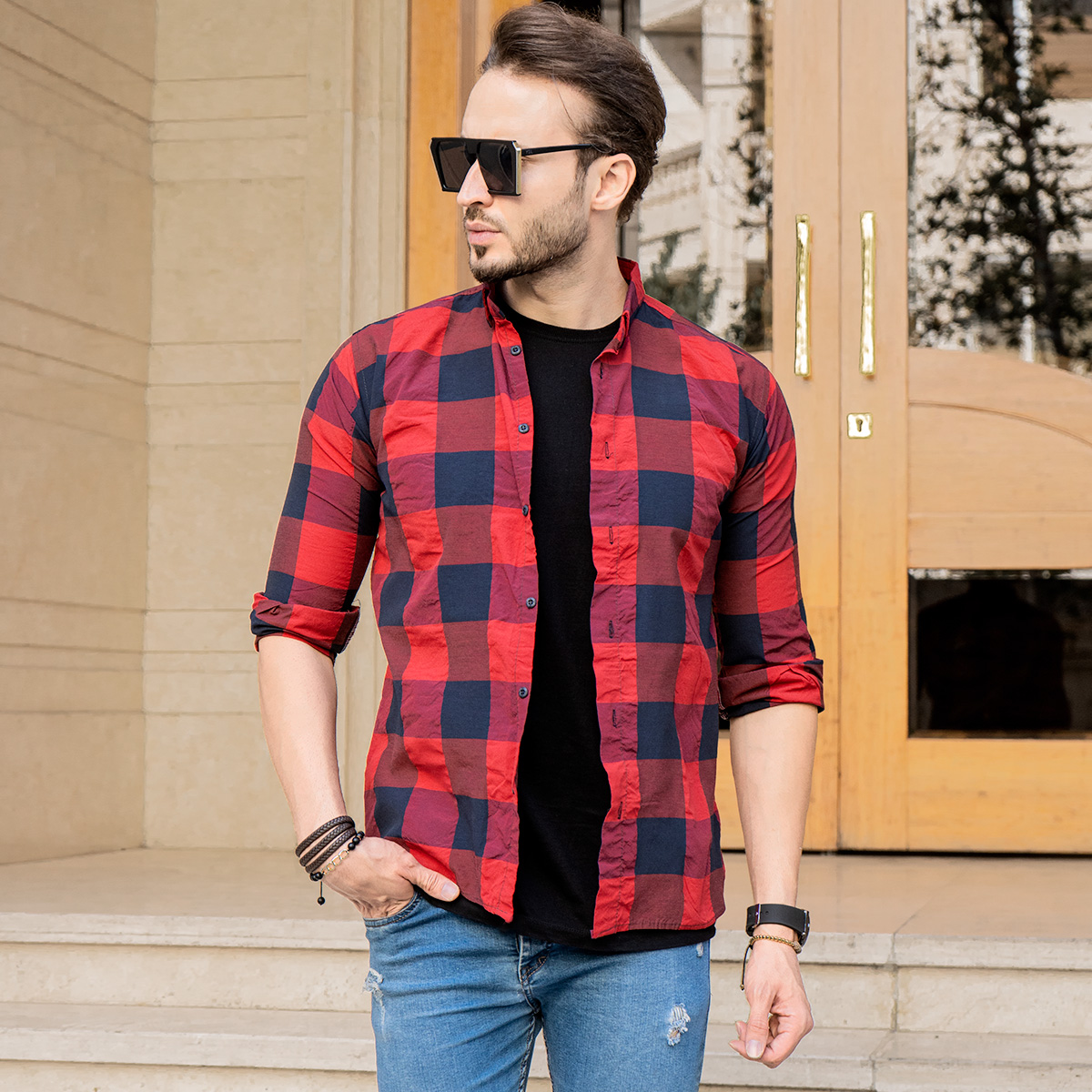 پیراهن مردانه مکعبی (T)دورنگ مدل Bzo