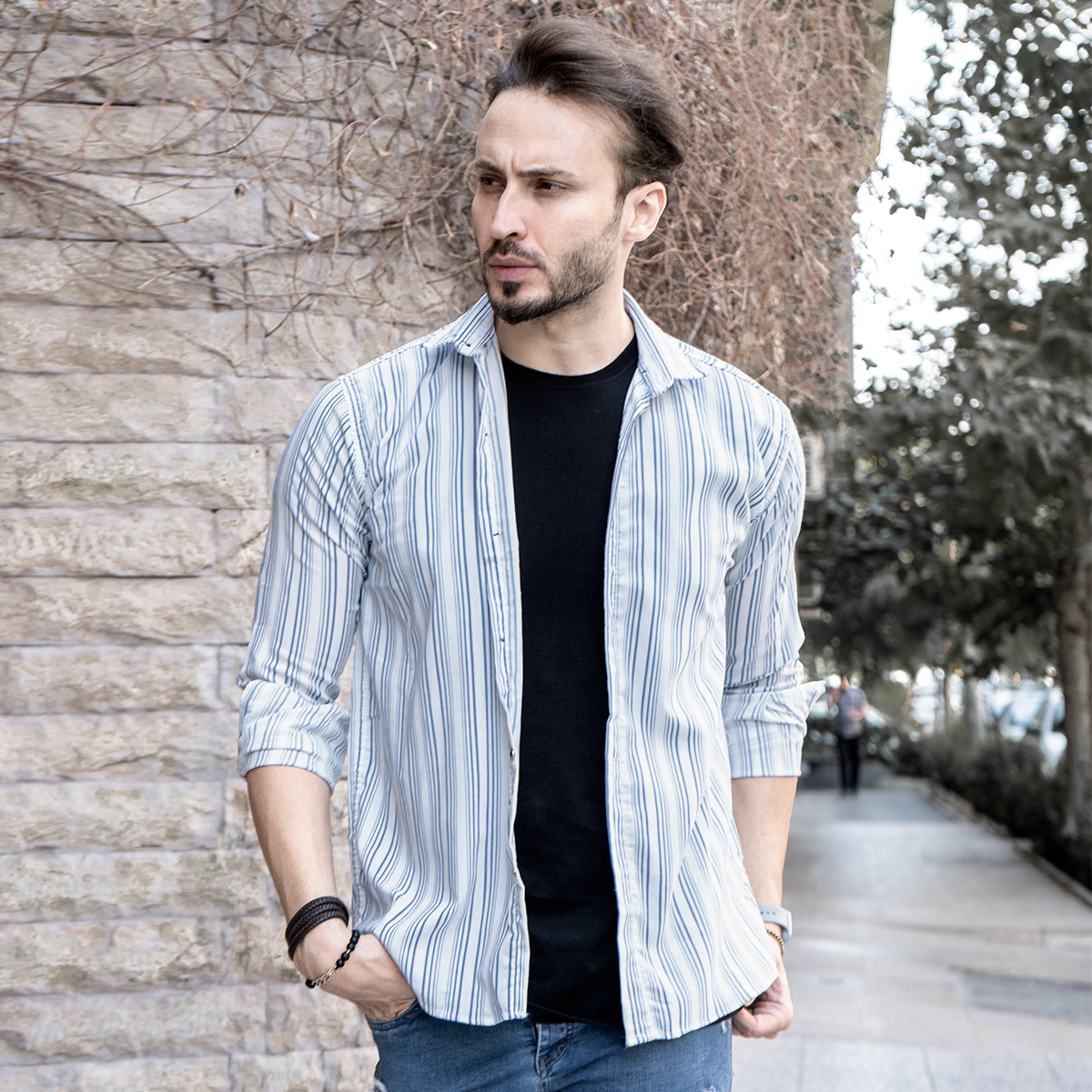 پیراهن مردانه راه راه مدل Bhf