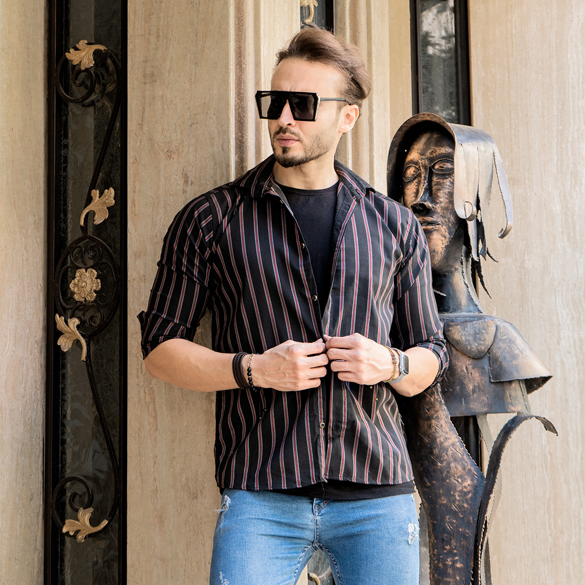 پیراهن مردانه خطی مدل SDU