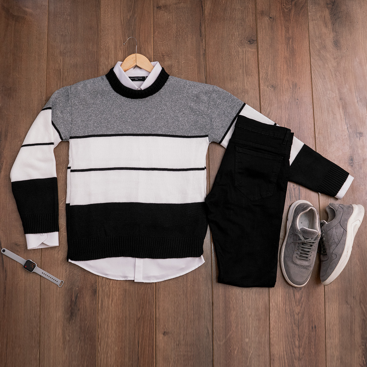 پلیور بافت ۳رنگ یقه گرد مدل AYat