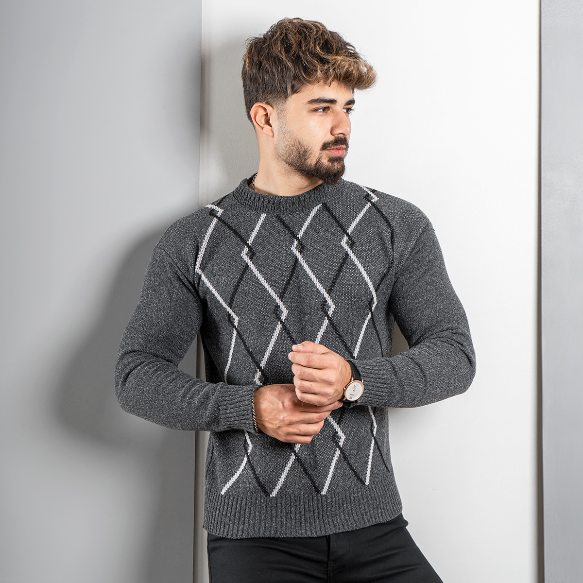 پلیور مردانه (T) ذغالی مدل Fartash