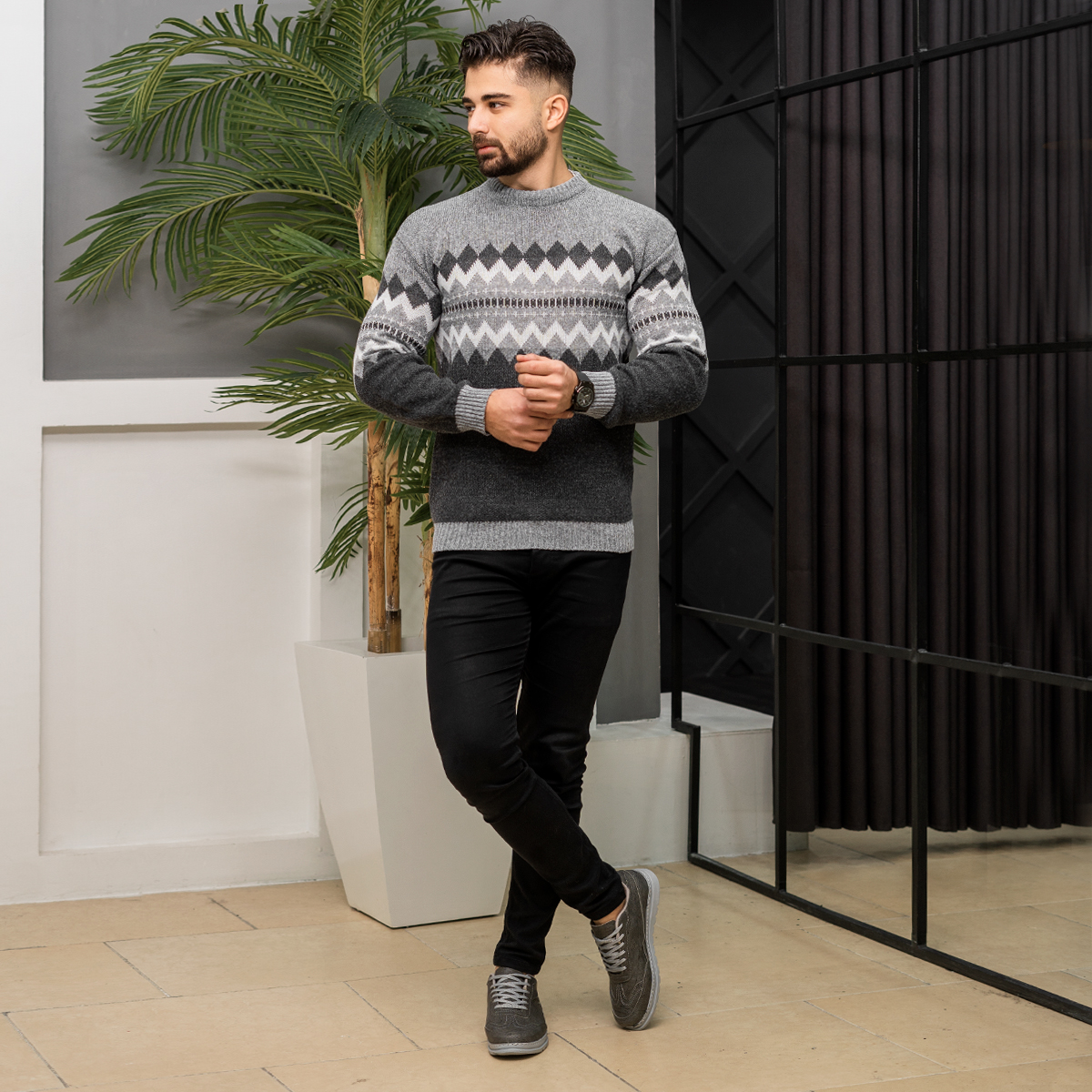 پلیور مردانه طوسی مدل Arena