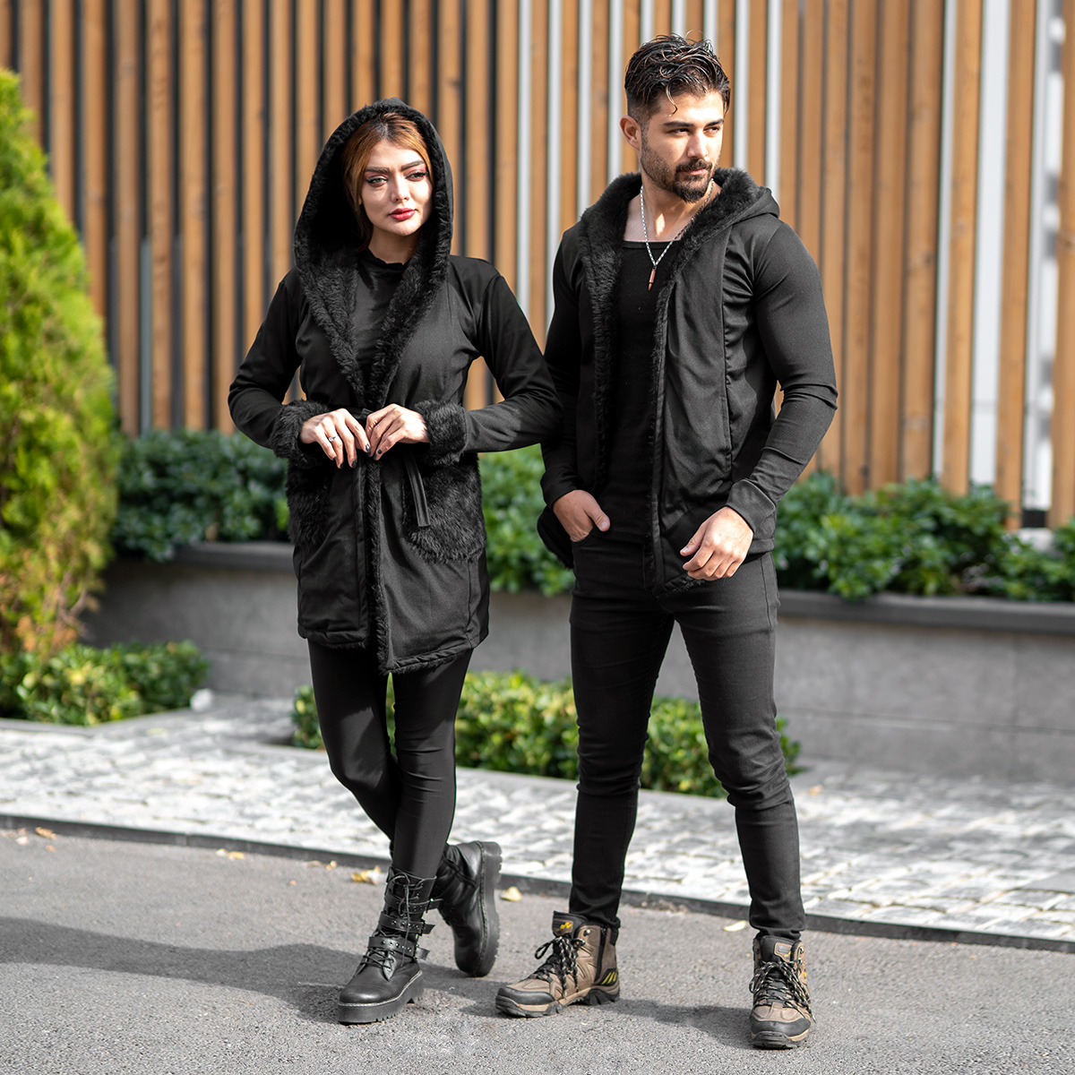 ست شنل مردانه و زنانه خزدار مشکی مدلnivo