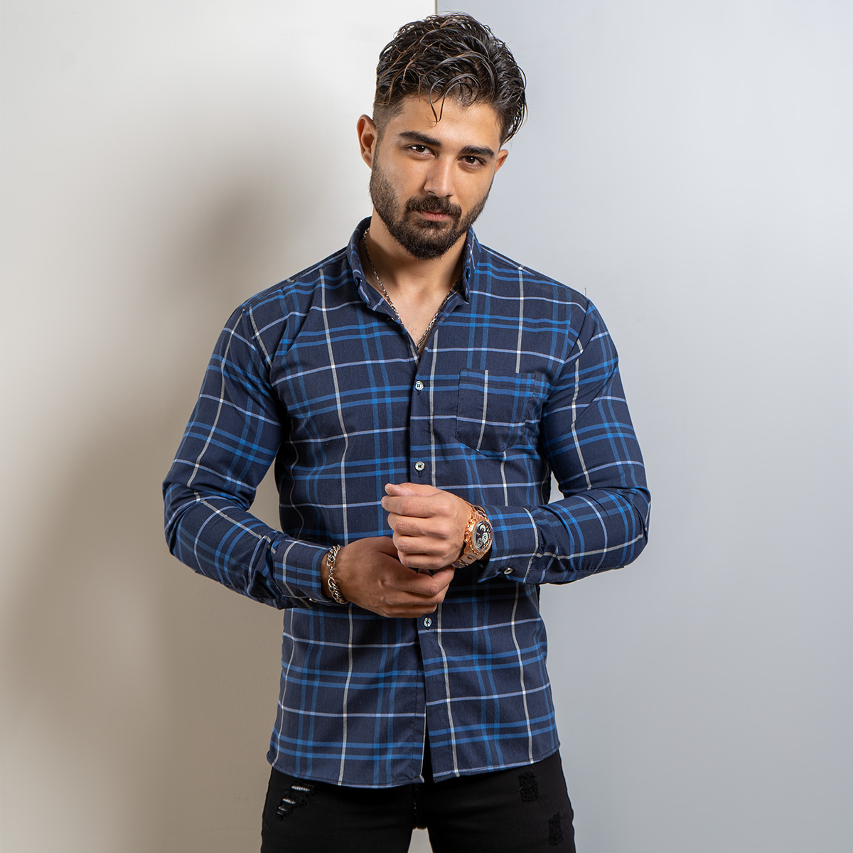 پیراهن راه راه مردانه سرمه ای مدل arshia