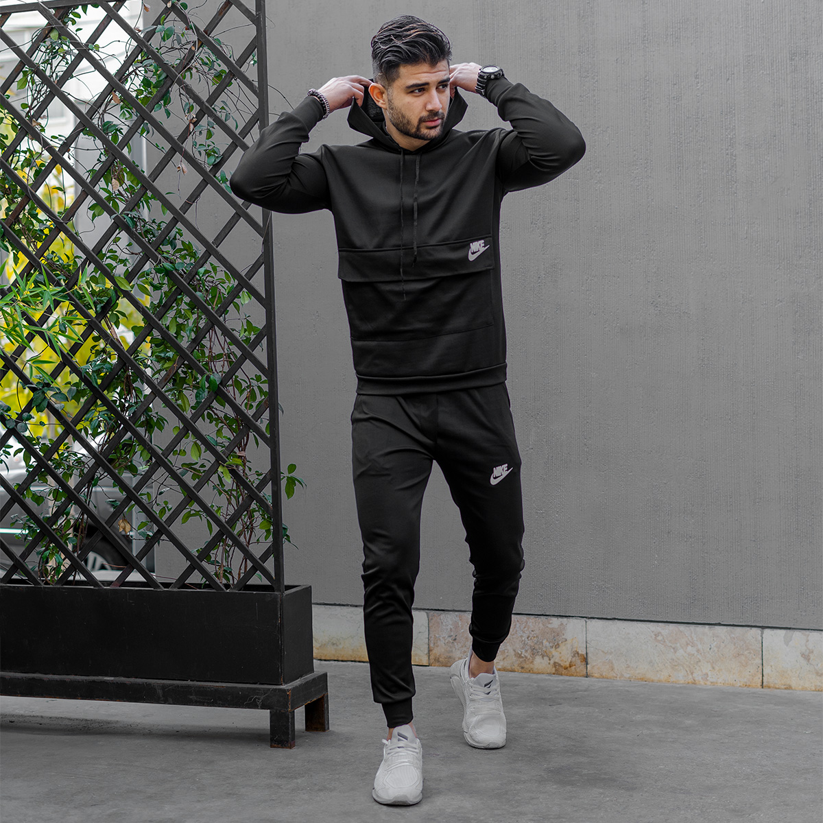 ست هودی شلوار جیب پاکتی نایک مشکی مردانه مدلNIVANO