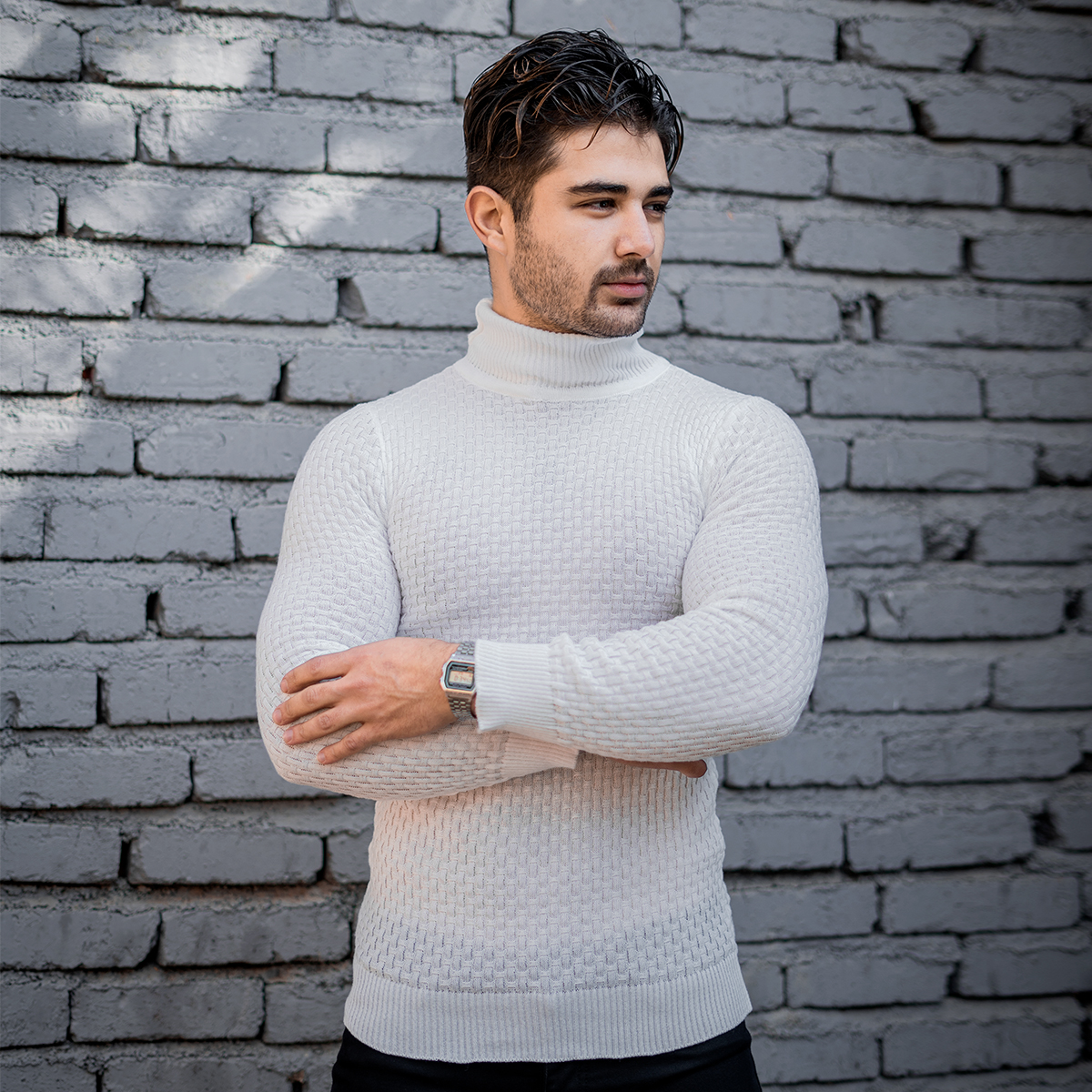 پلیور یقه اسکی مردانه سفید مدل Oktav