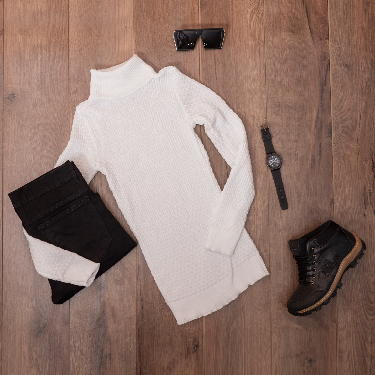 پلیور یقه اسکی مردانه سفید مدل Oktav