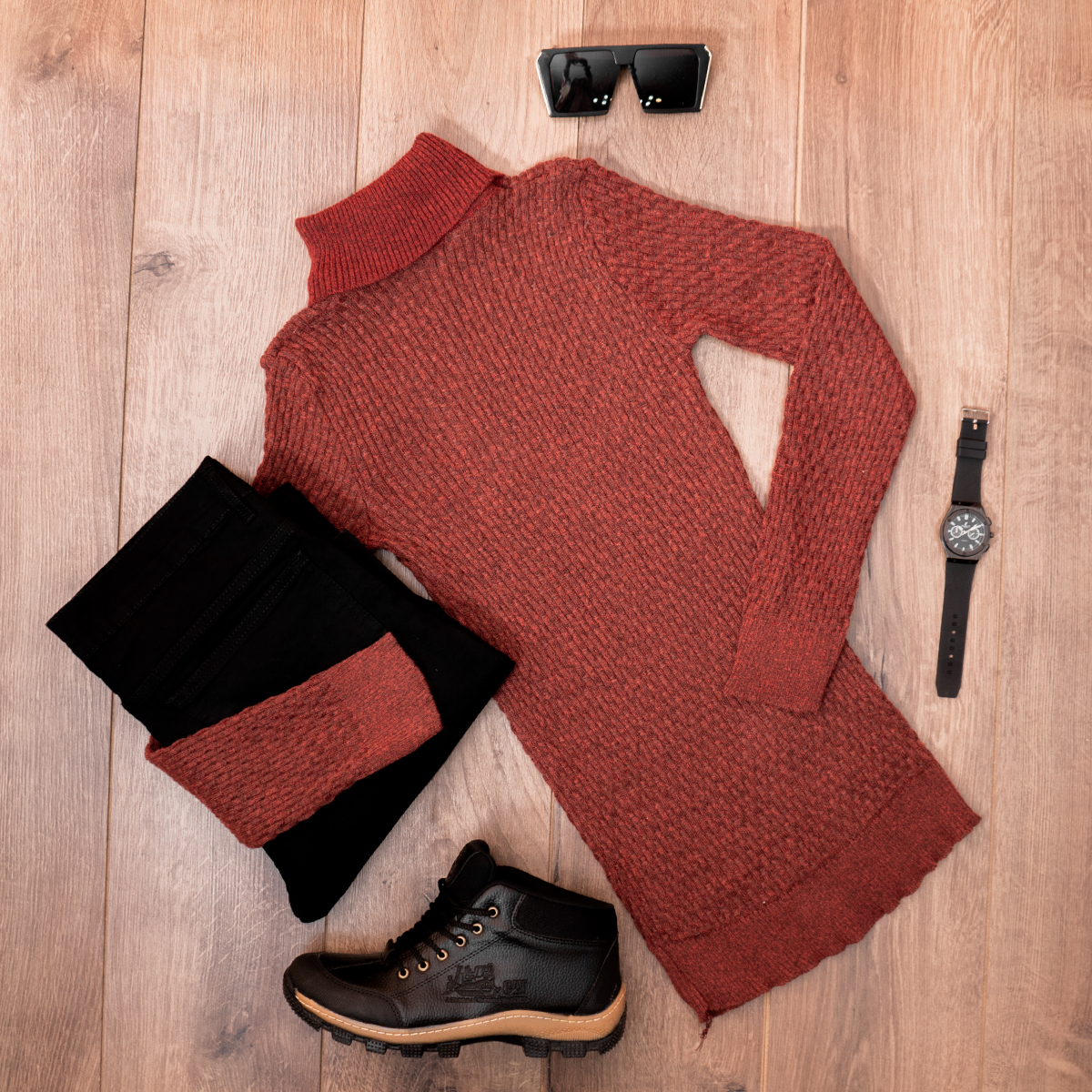 پلیور یقه اسکی مردانه زرشکی مدل Oktav