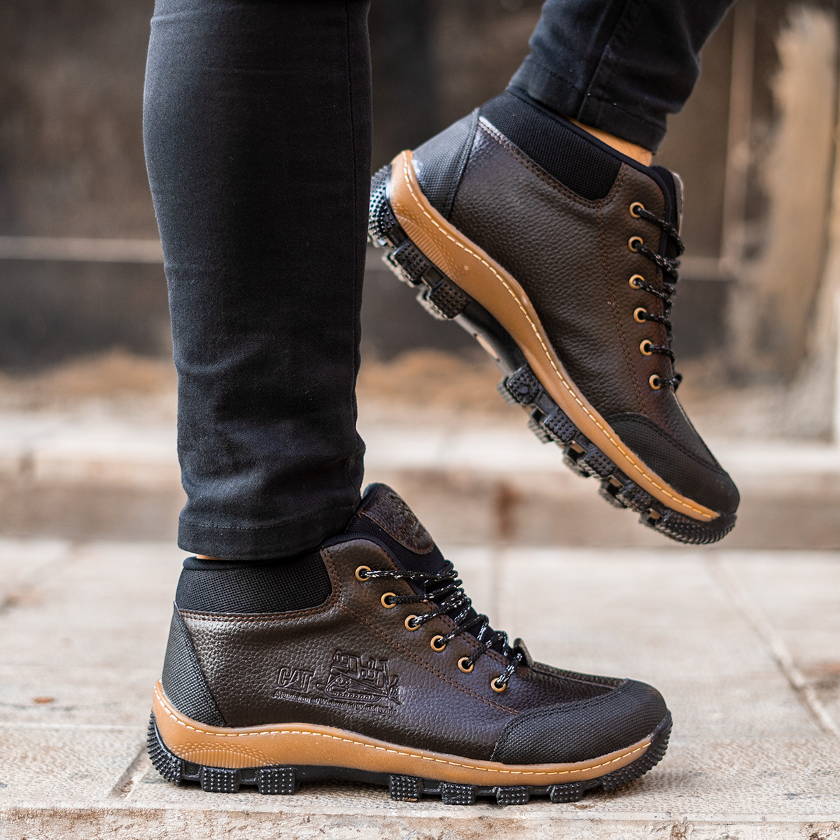 کفش ساقدار مردانه Cat قهوه ای مدل hano