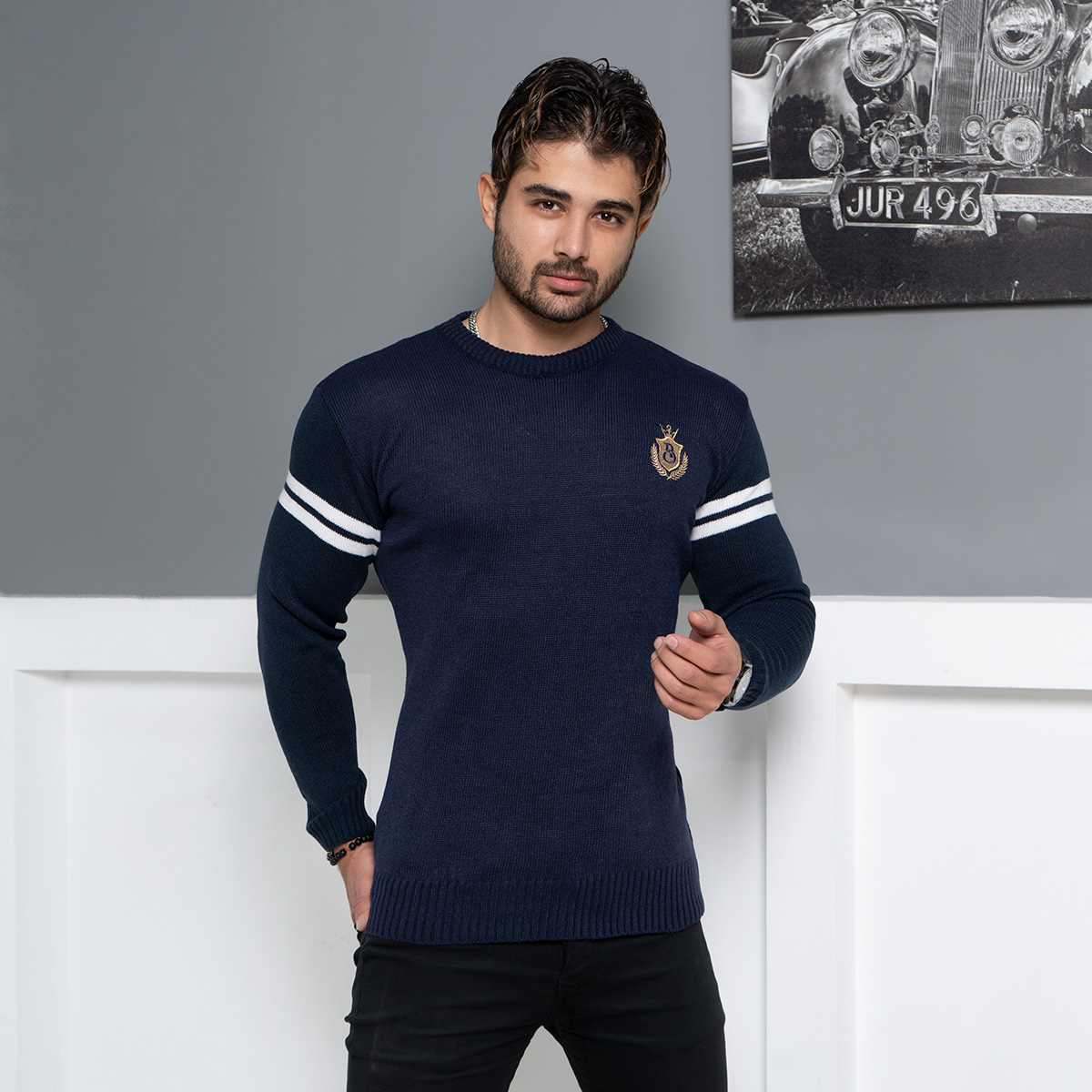 پلیور مردانه سرمه ای مدل Akar