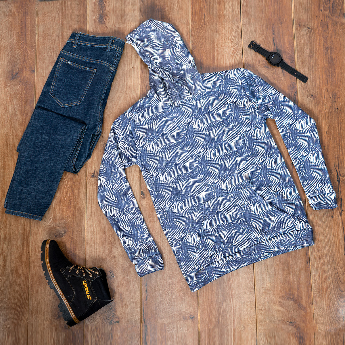 هودی مردانه طرح برگ سرمه ای مدل Homan