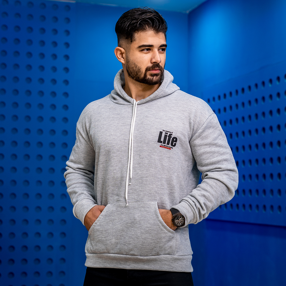 هودی مردانه طوسی مدل Life