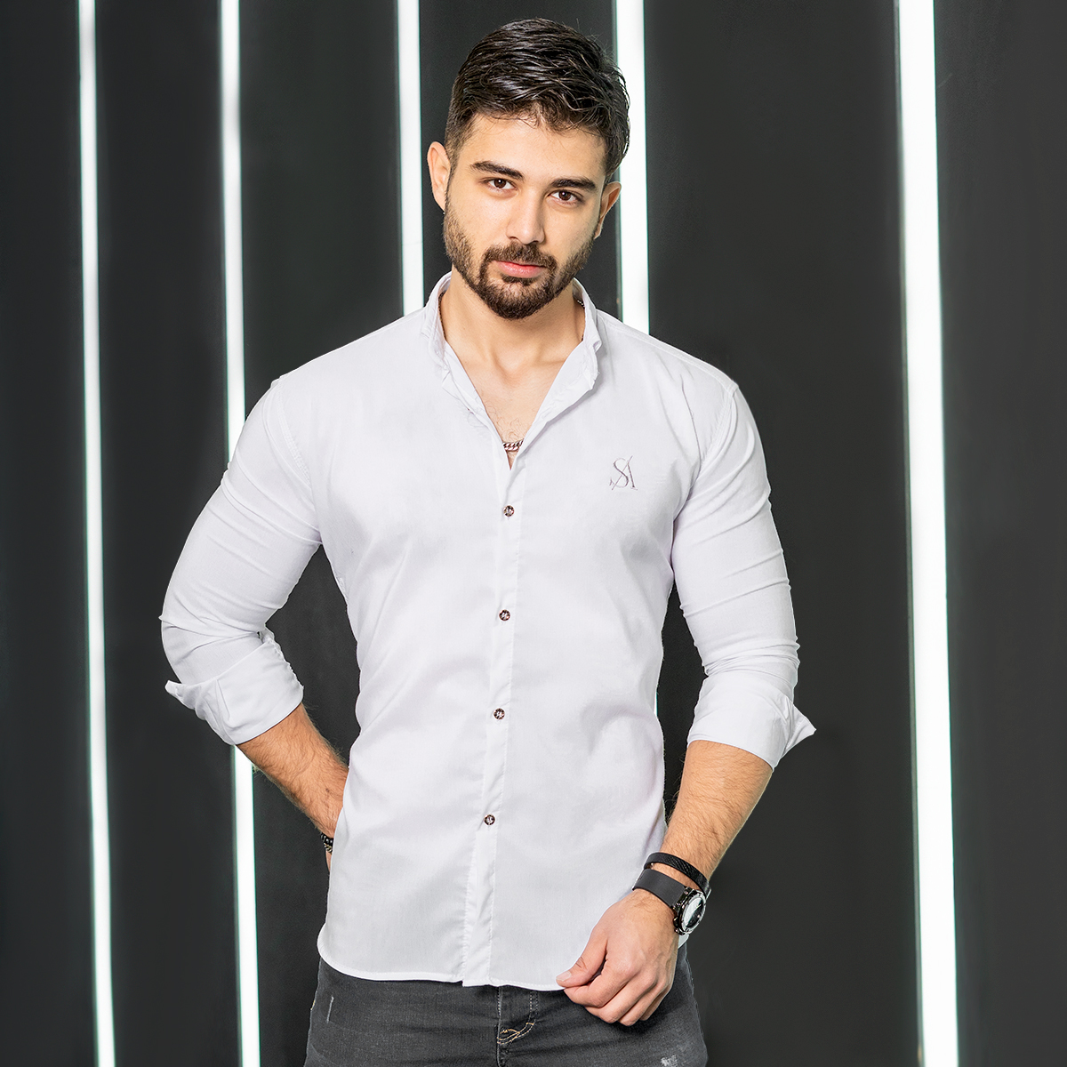 پیراهن سفید مردانه مدل Yazdan