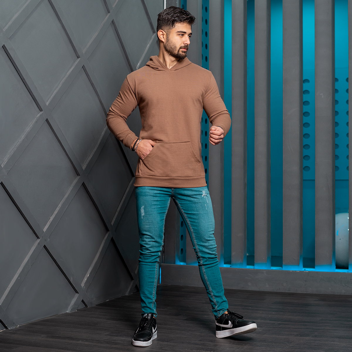 هودی مردانه قهوه ای مدل Ramtin