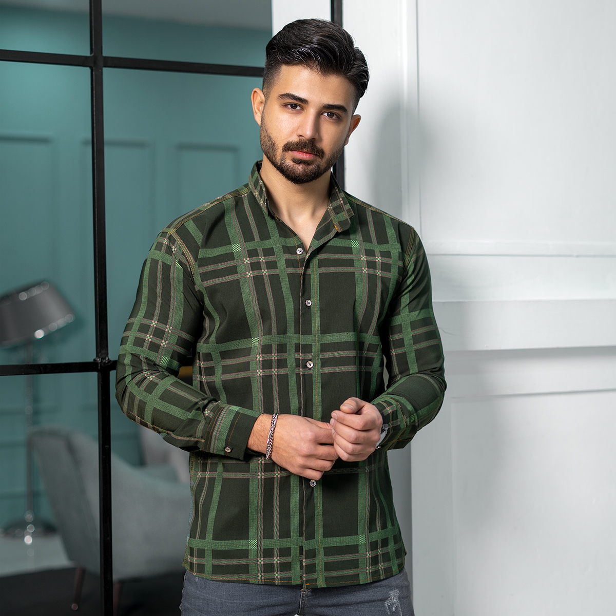 پیراهن مردانه چهارخونه سبز مدلexo