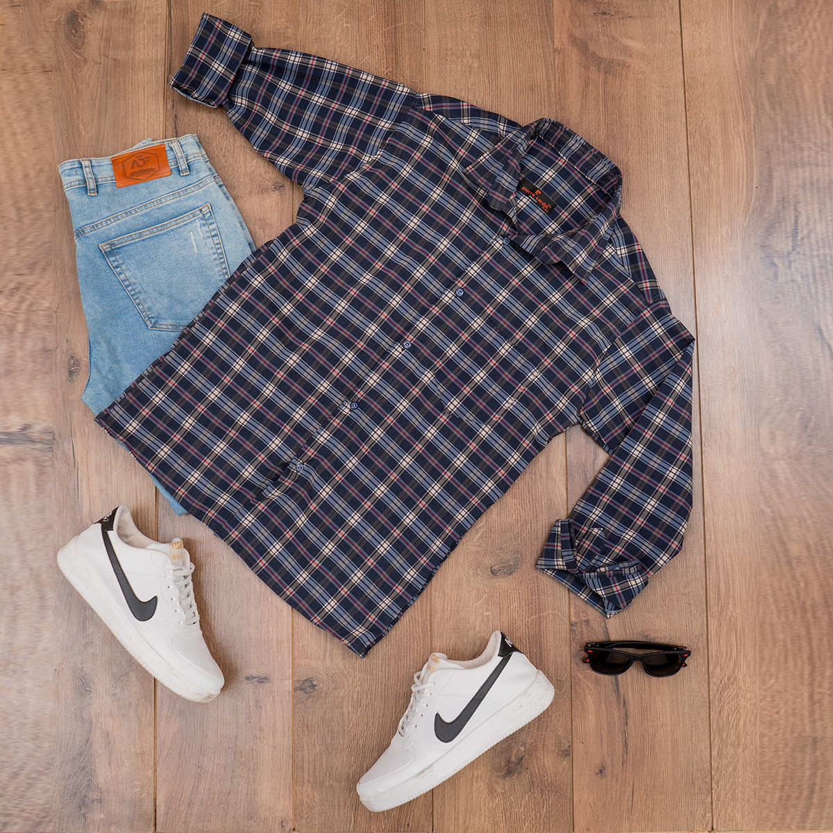 پیراهن چهارخانه بنفش سرمه ای مردانه مدلDivan