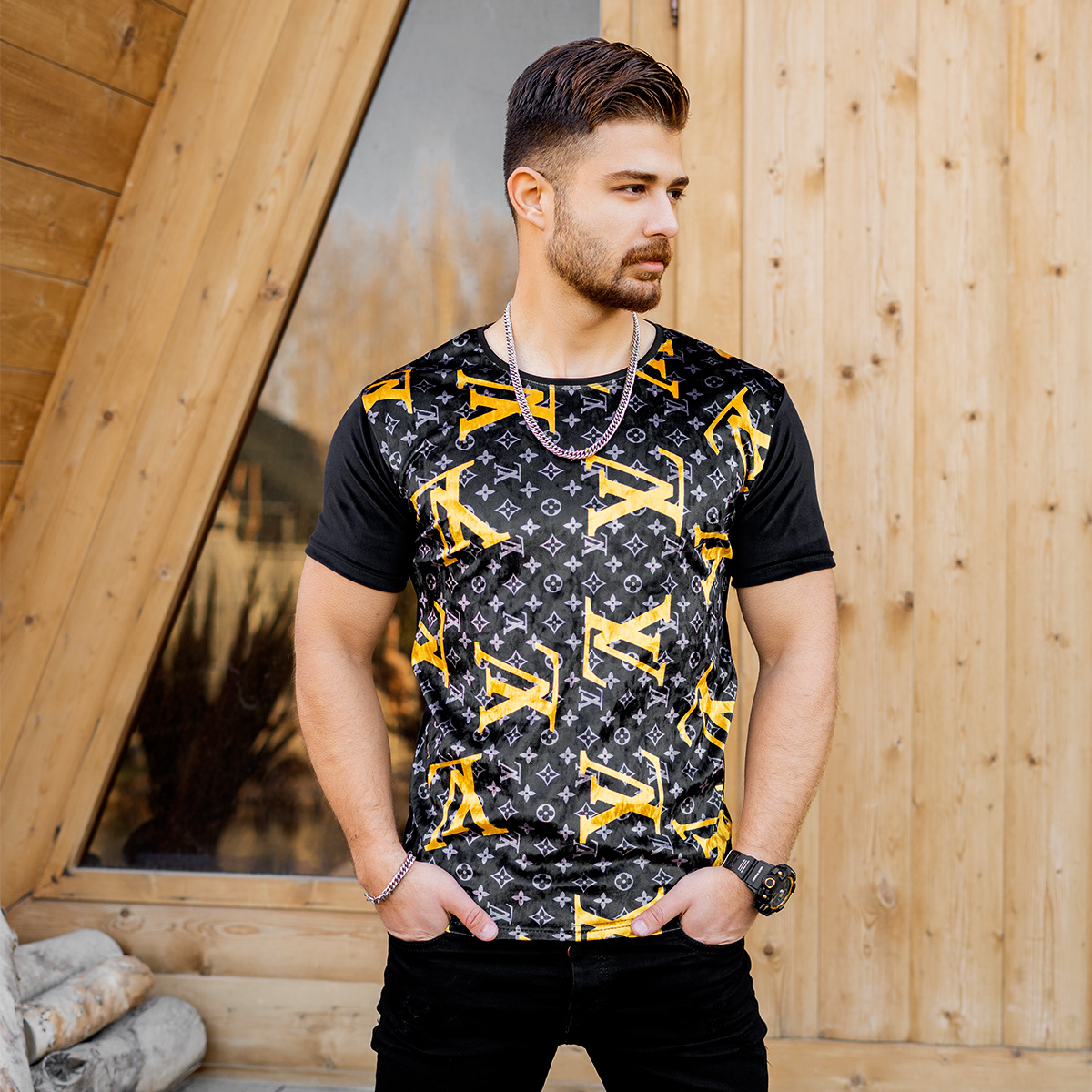 تیشرت مخمل مردانه مدل LV