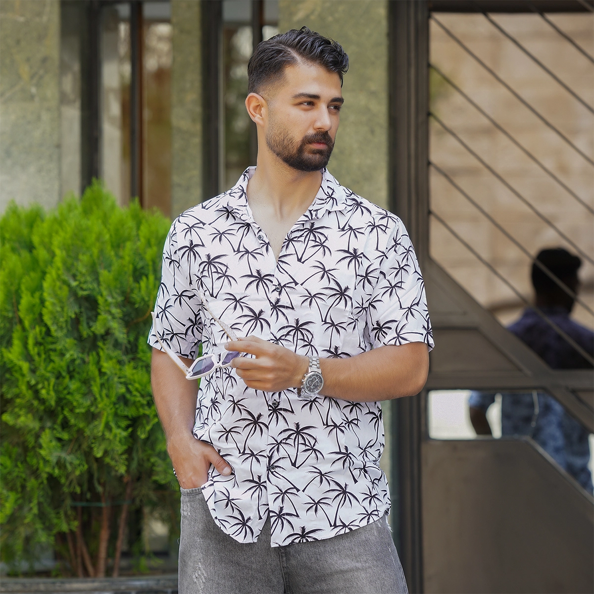 پیراهن هاوایی مردانه سفید مدل Nanti