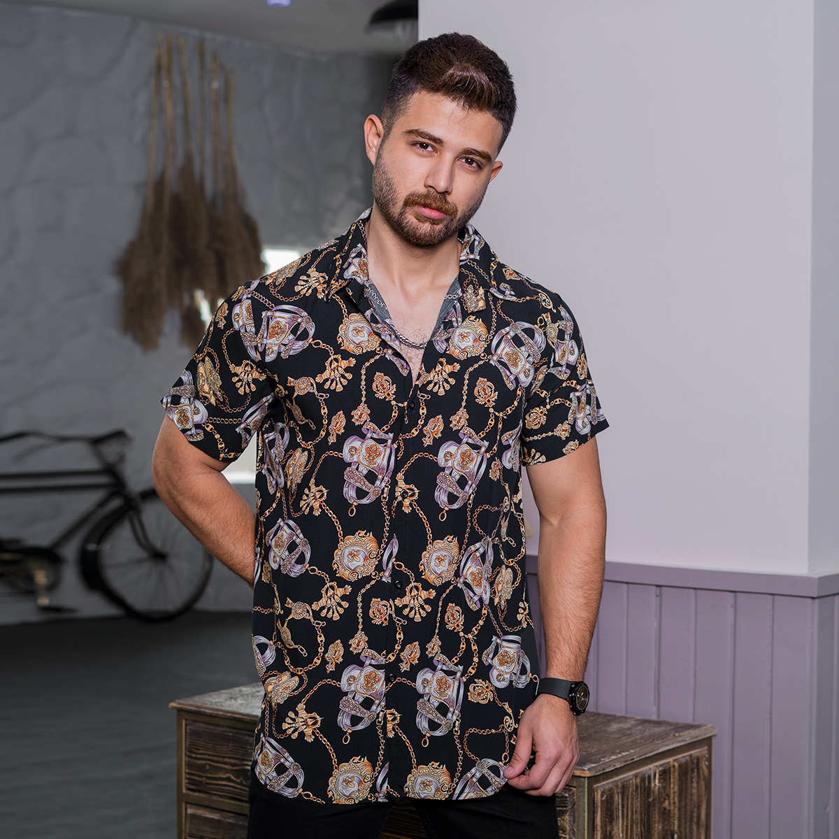 پیراهن هاوایی مردانه مدل Walo