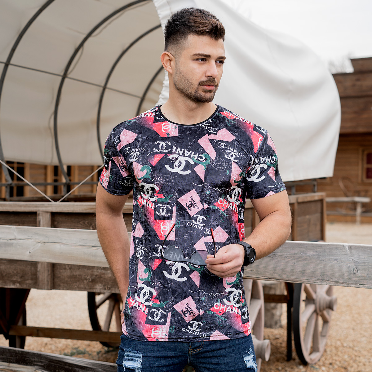 تیشرت مخمل مردانه مدل Chanel