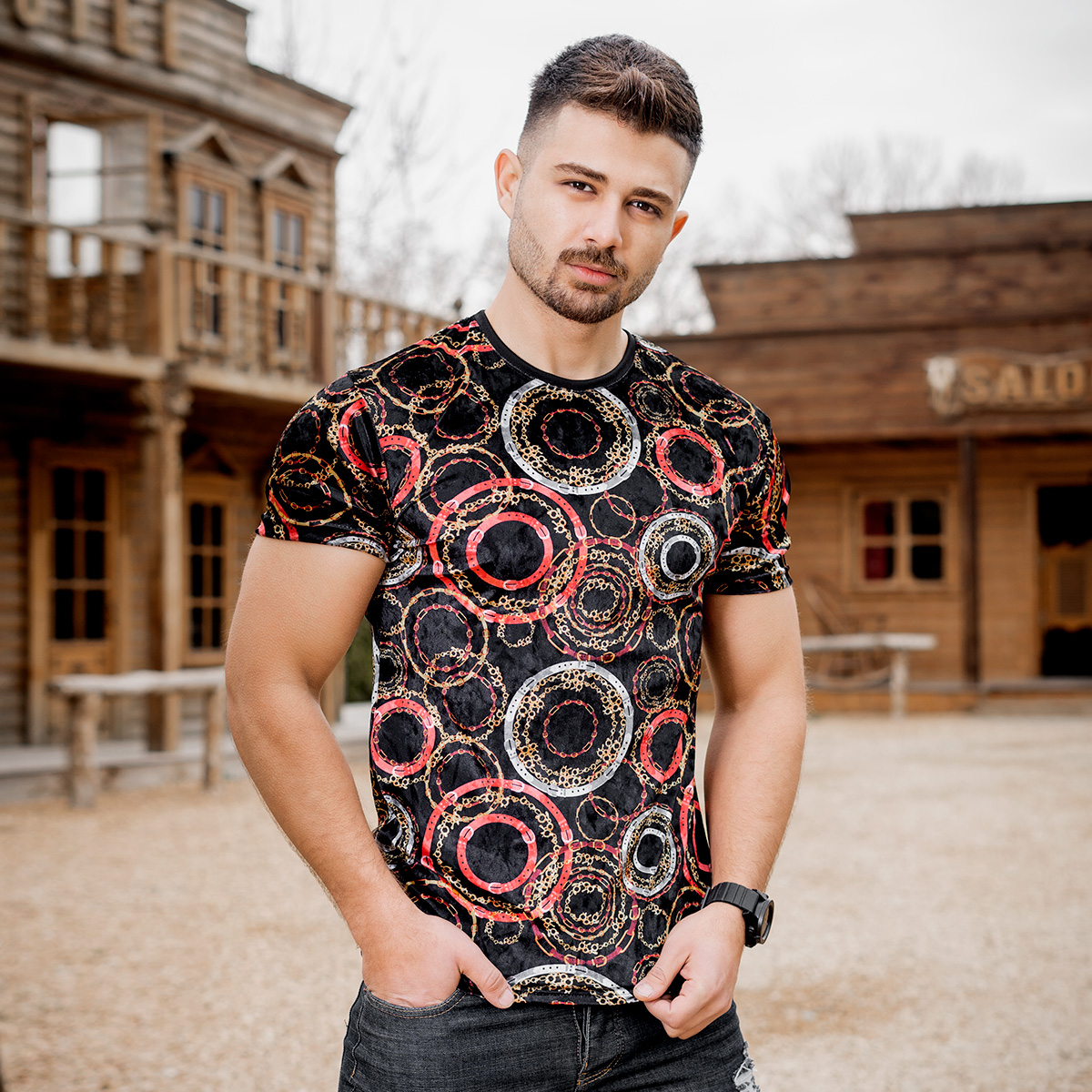 تیشرت مخمل طرح دایره مردانه مدل kania