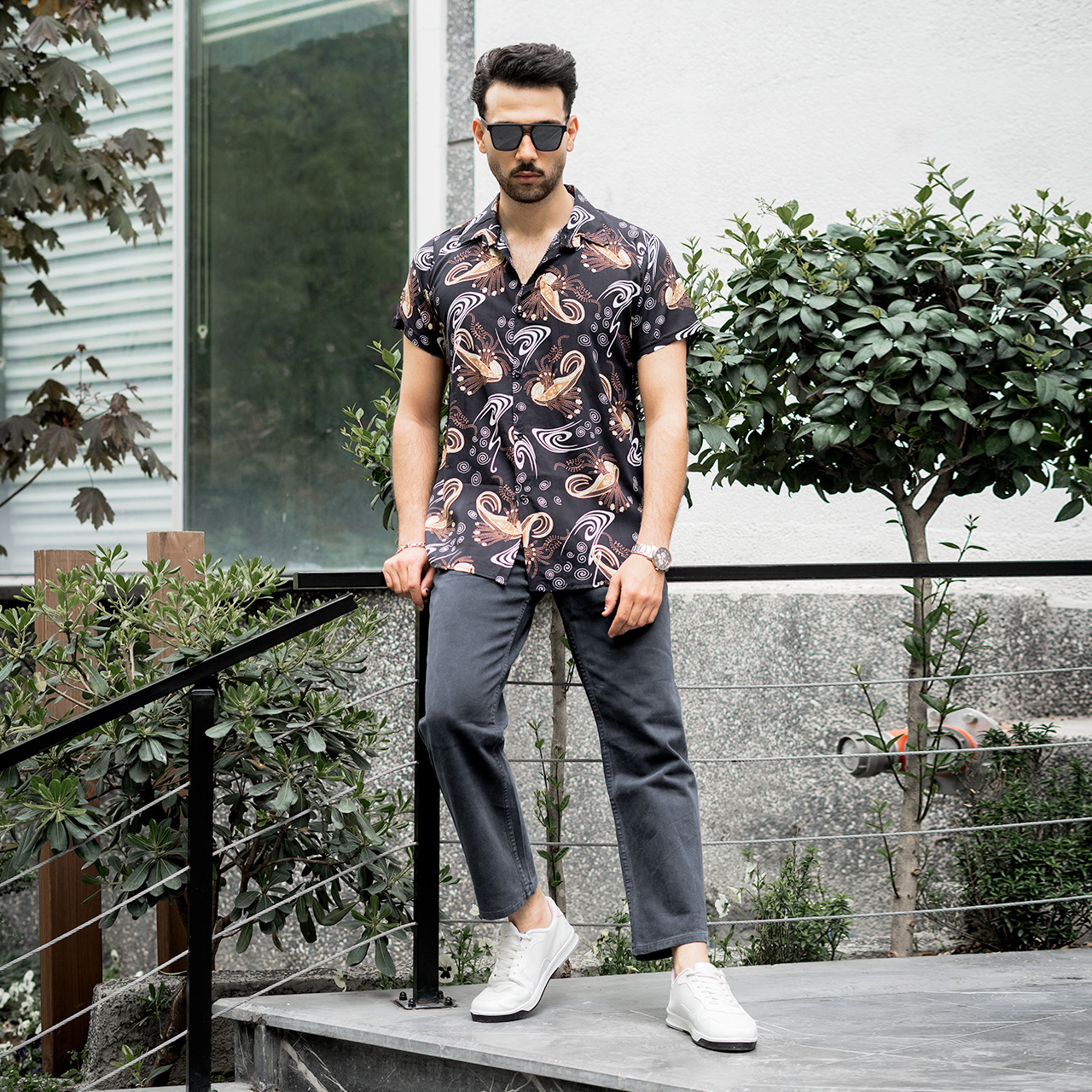 پیراهن سرمه ای گل زنبوری مدل 55