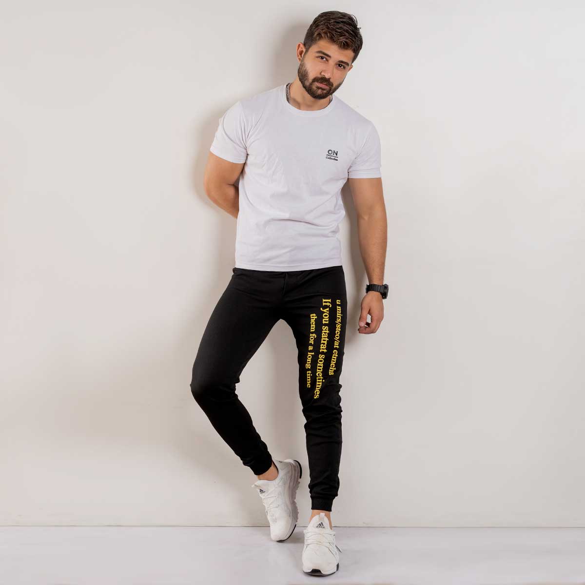 شلوار اسلش مردانه مشکی (T) مدل Text