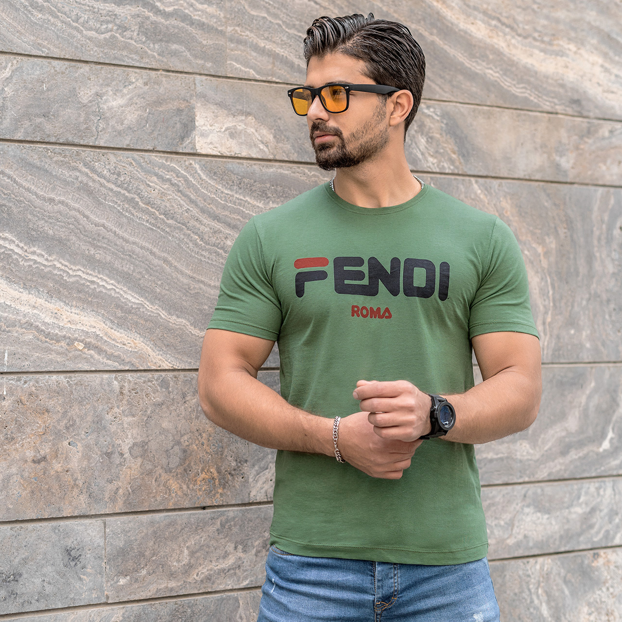 تیشرت فندی سبز مردانه مدل Roma