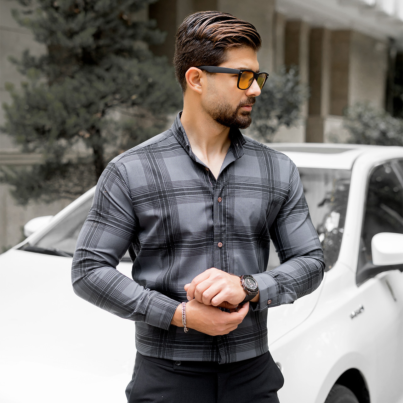 پیراهن مردانه (T)چهار خونه طوسی مدلzava