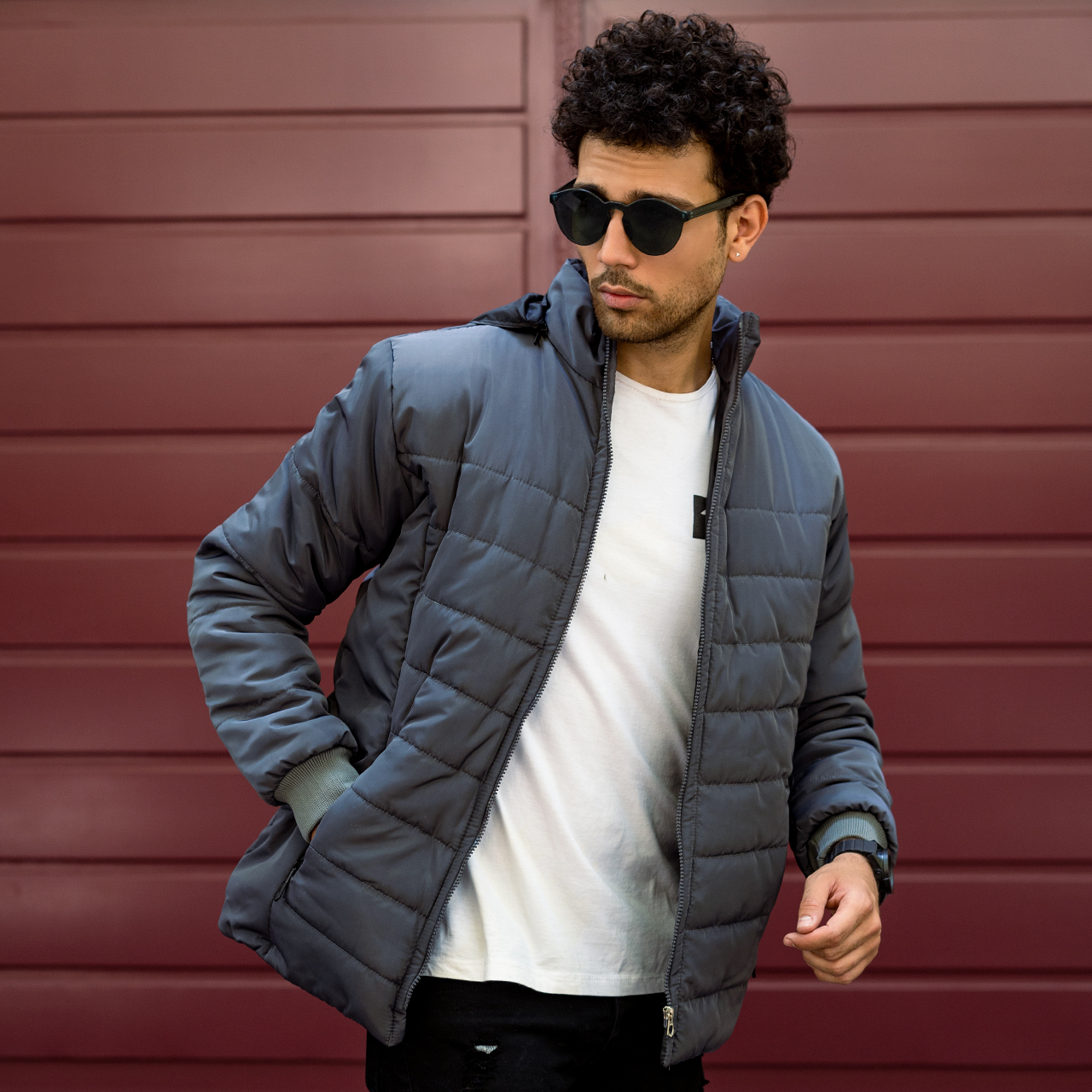 کاپشن مردانه ساده طوسی تیره مدلAidin