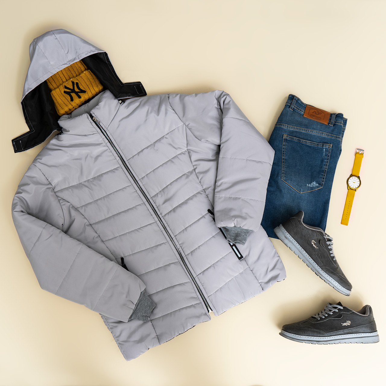 کاپشن مردانه طوسی روشن مدل Aidin