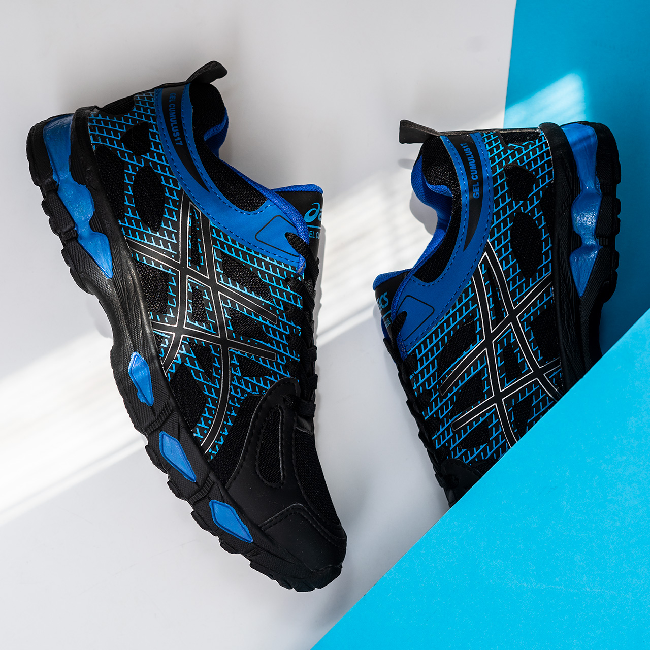 کفش ورزشی اسیکس مشکی آبی مردانه مدل GEL17