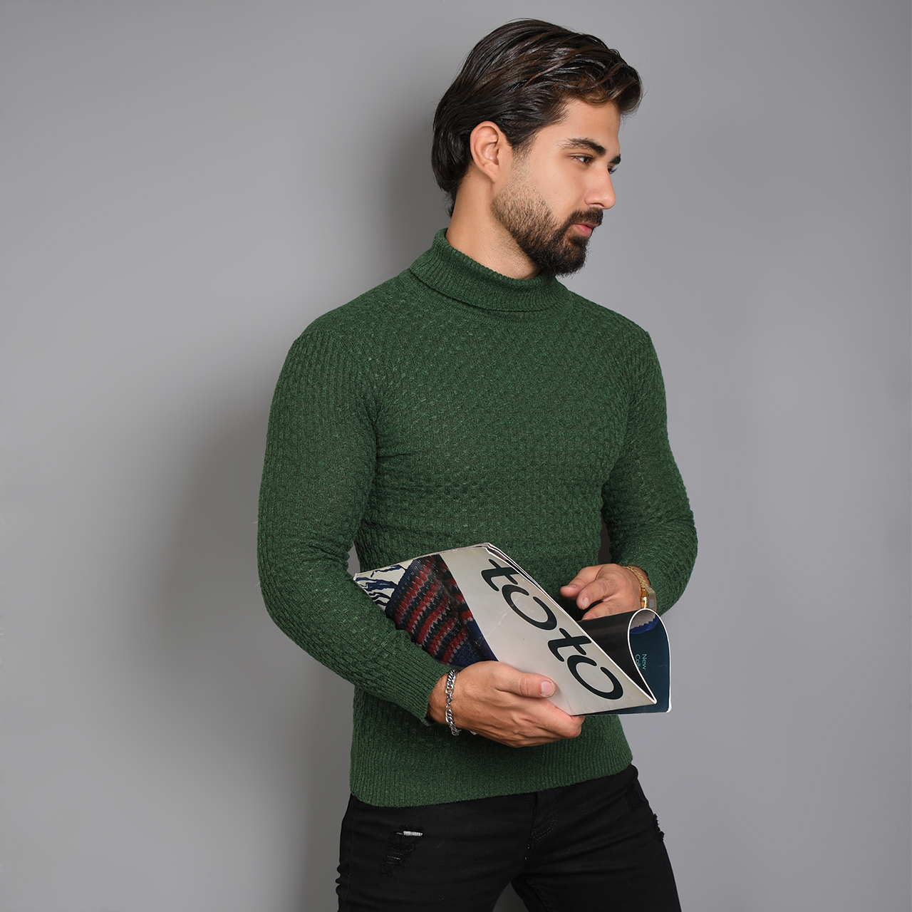 پلیور یقه اسکی مردانه سبز مدل Oktav