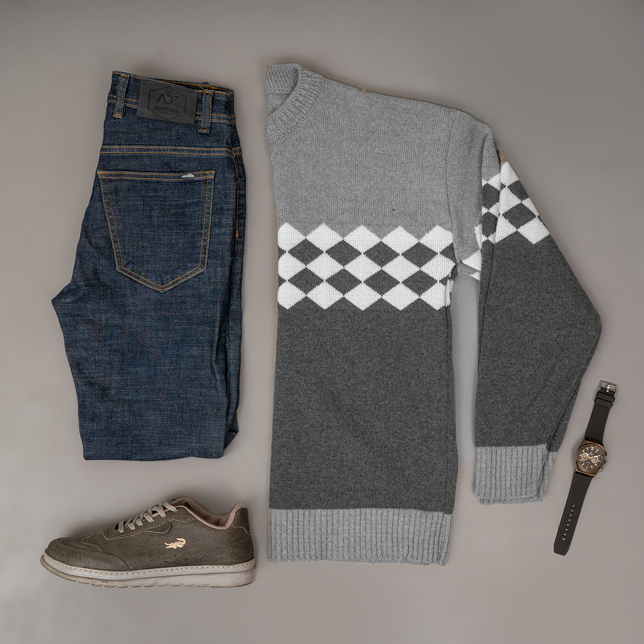 پلیور شطرنجی طوسی مردانه مدل U66