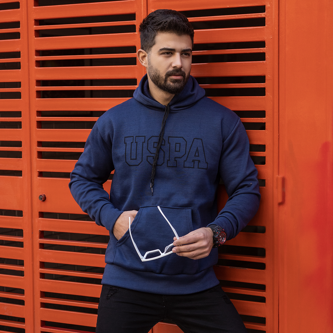 هودی مردانه USPA سرمه ای مدل Sarmad