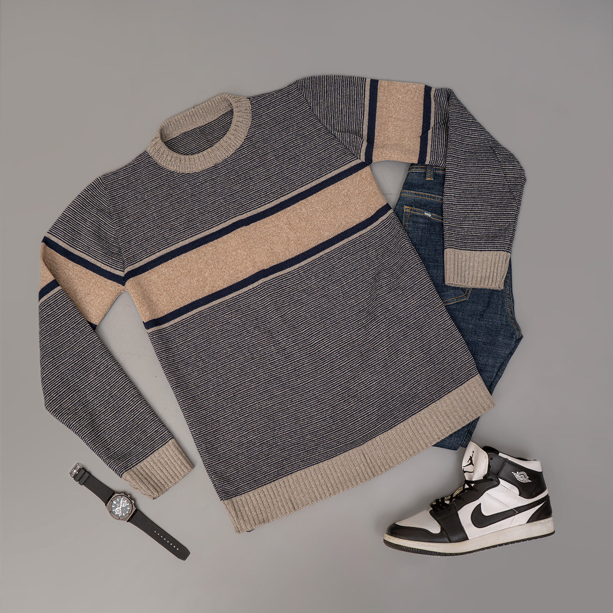 پلیور مردانه کرم- طوسی مدل Madis