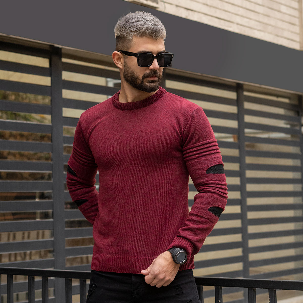 پلیور زاپ دار مردانه زرشکی مشکی مدل solan