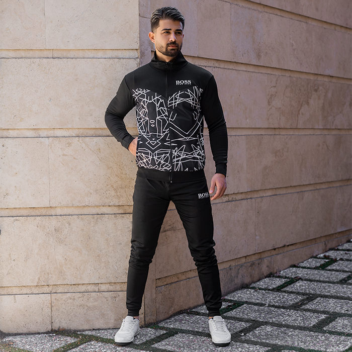 ست سوییشرت شلوار مردانه طرح خط خطی مدل Boss