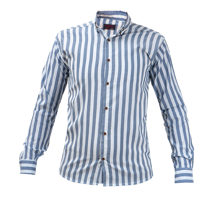 پیراهن راه راه سفید سرمه ای مردانه مدل HAMED