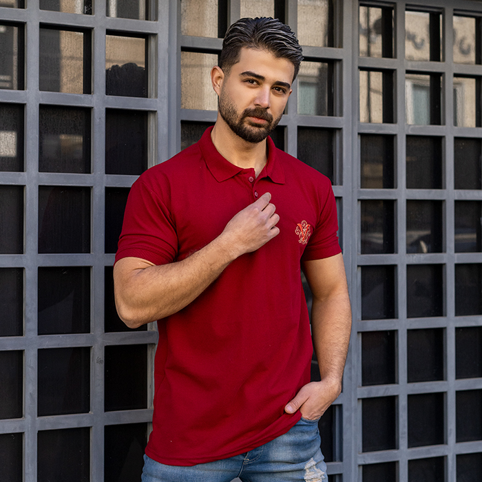 تیشرت V زرشکی مردانه مدل Sadra