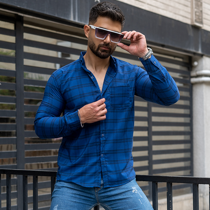 پیراهن مردانه آبی مدل Tanpoosh