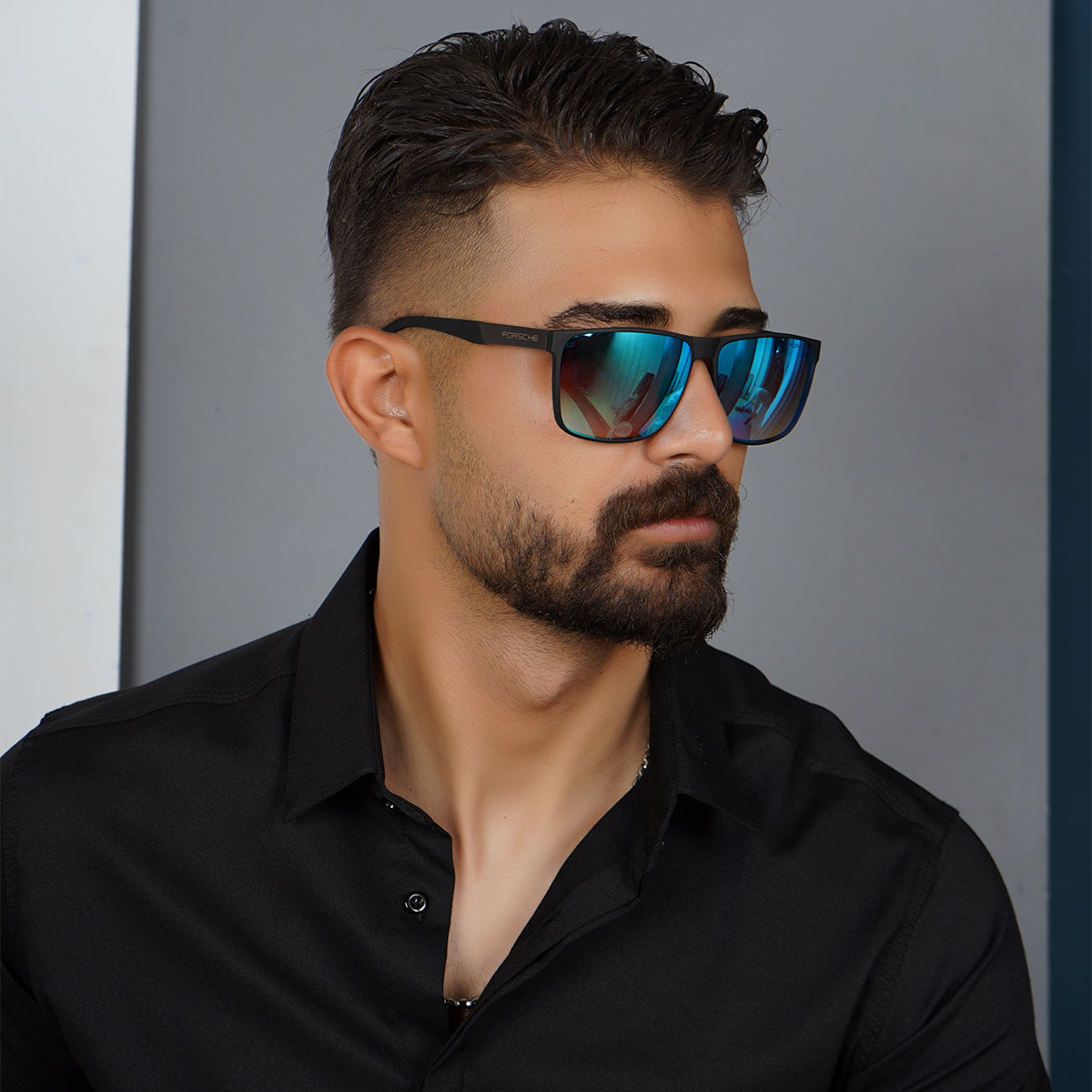 عینک مشکی صفحه آبی مردانه مدل Porsche